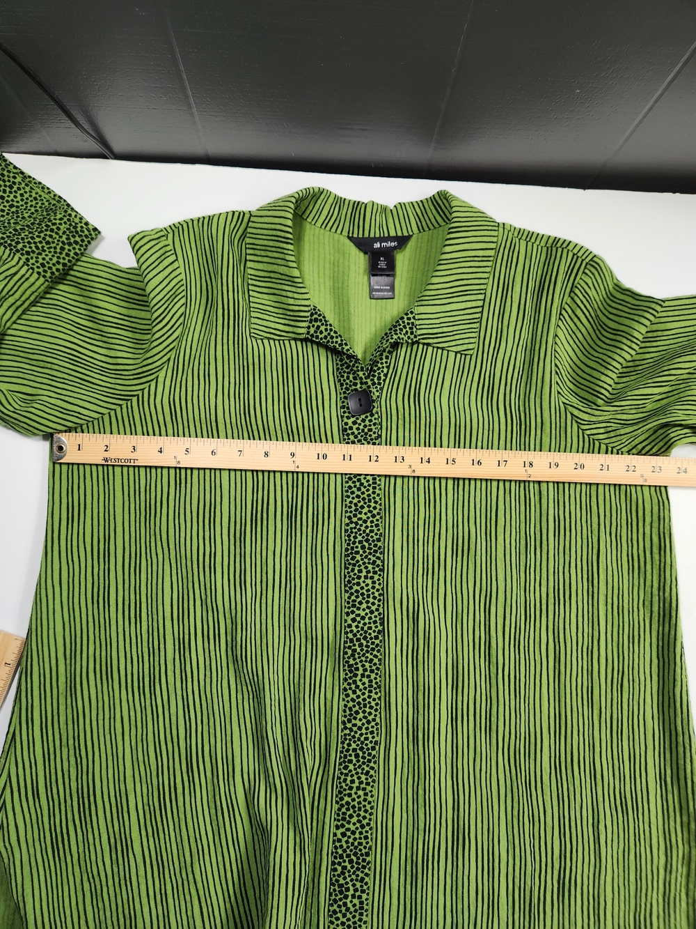 Ali Miles Striped Button Front Blouse XL Lime Green Black Artsy Top - Picture 12 of 14